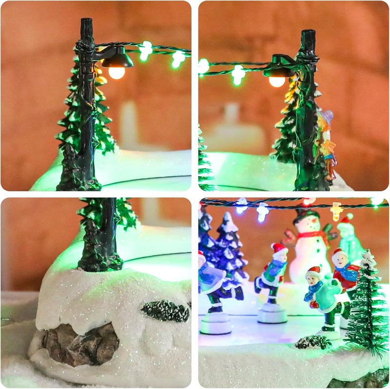 Vipush Christmas Village House Decorations Resin Skating Rink Home Decor Indoor Building Figurines Revolving Train with LED Light and 8 Christmas Music for Kids - Image 5